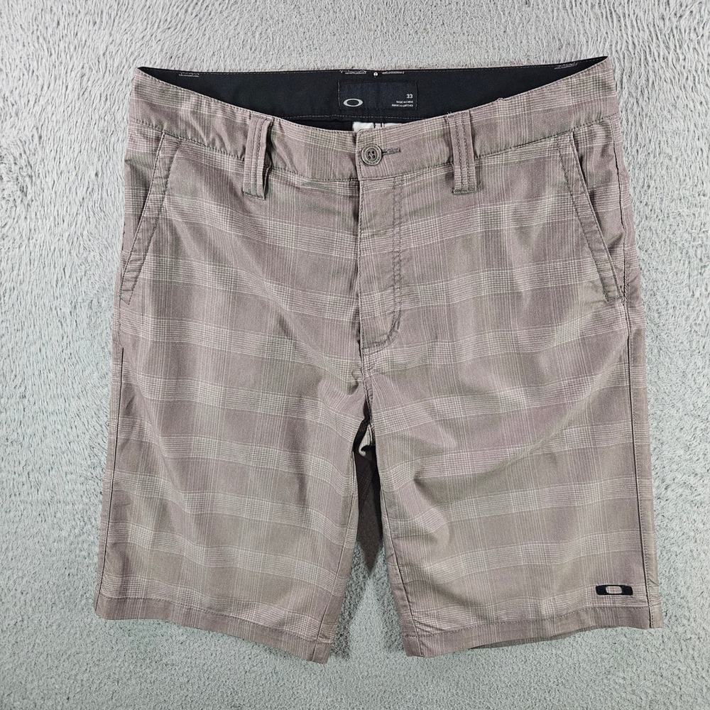 Oakley Mens Hybrid Shorts Brown Glen Plaid Stretch Board Golf Walk Shorts Sz 33